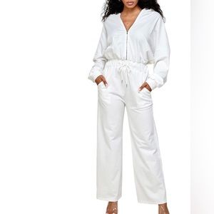Women’s Long Sleeve Zip Up Hoodie Wide Leg Jumpsuit